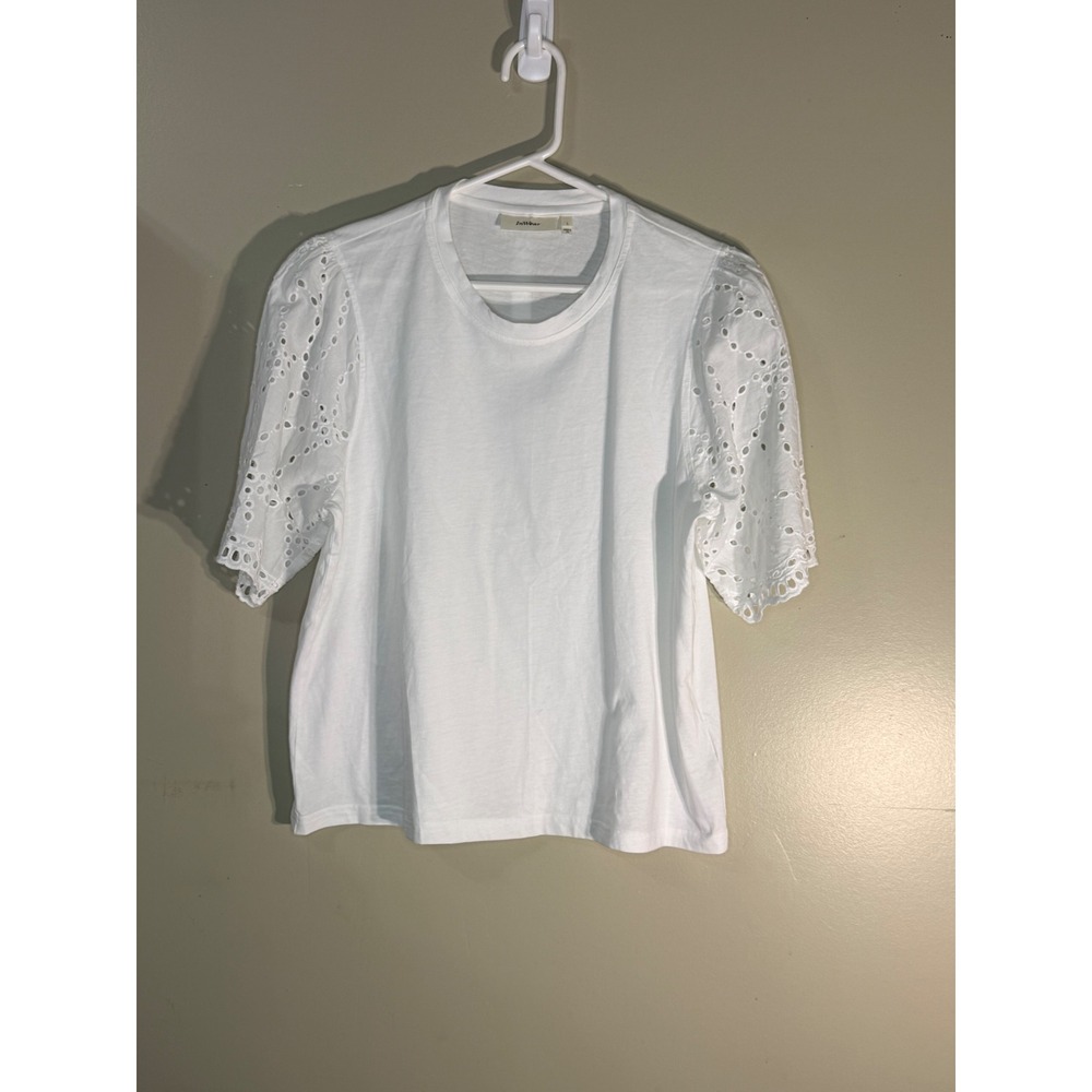 InWear FaithiW White Cotton Eyelet Lace Puff Sleeve T-Shirt Top 30110505 Size L